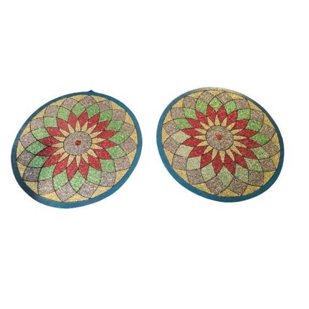 T5 Vintage Handmade Round Wood Glitter Hanging Wall Art Home Decor 14"